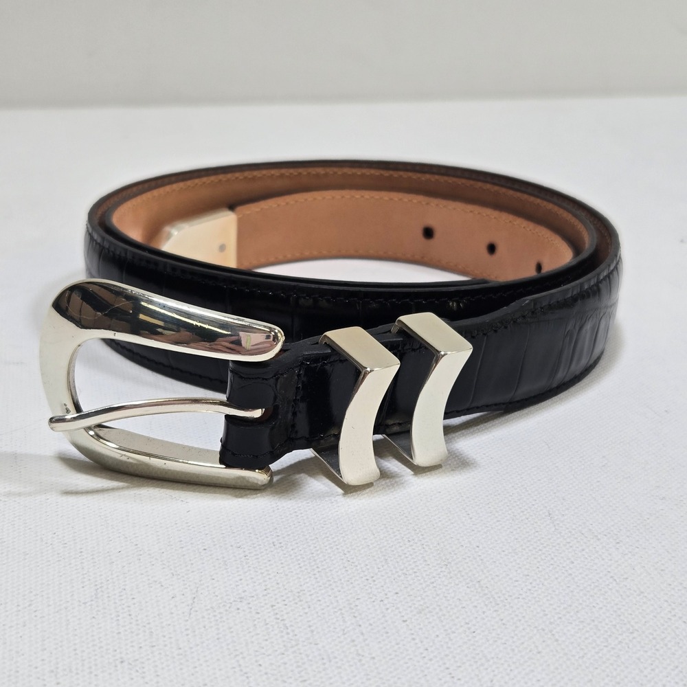Brighton Catera Croco Belt Mens 42 Black Italian Calfskin Leather 19403 Western
